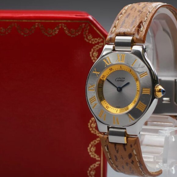 Cartier 30mm Unisex Brown Strap Watch w/ Red Cartier Box - Picture 3 of 7